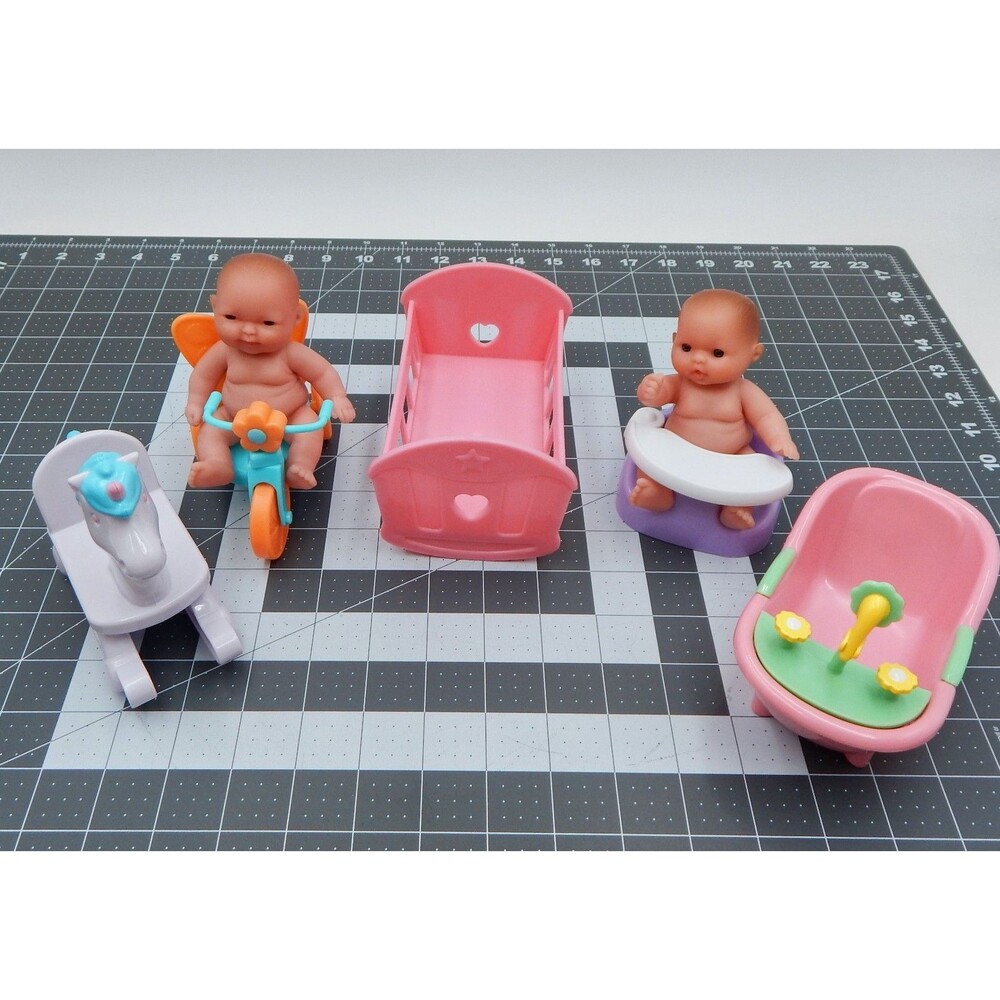 Berenguer Lil Cutesies Vinyl Babies 5 Inch Mini Nursery Playset Lot Crib Bath JC
